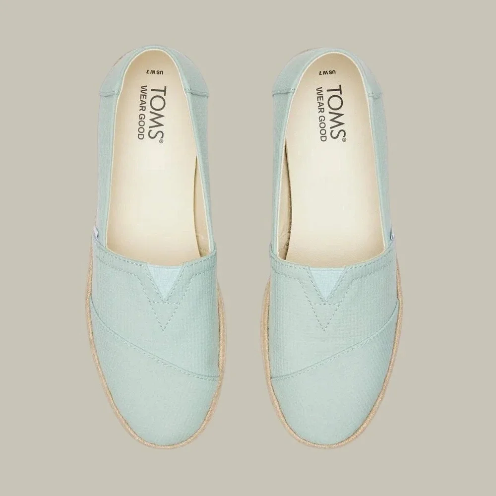 TOMS Alpargata Rope Espadrille Mint Green Textile Slip On Flats Womens Size 9.5